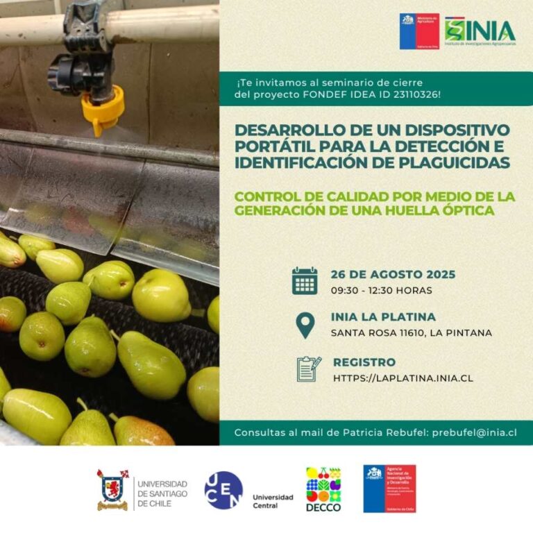INIA La Platina invita a seminario de cierre sobre dispositivo portátil para detección de plaguicidas en postcosecha
