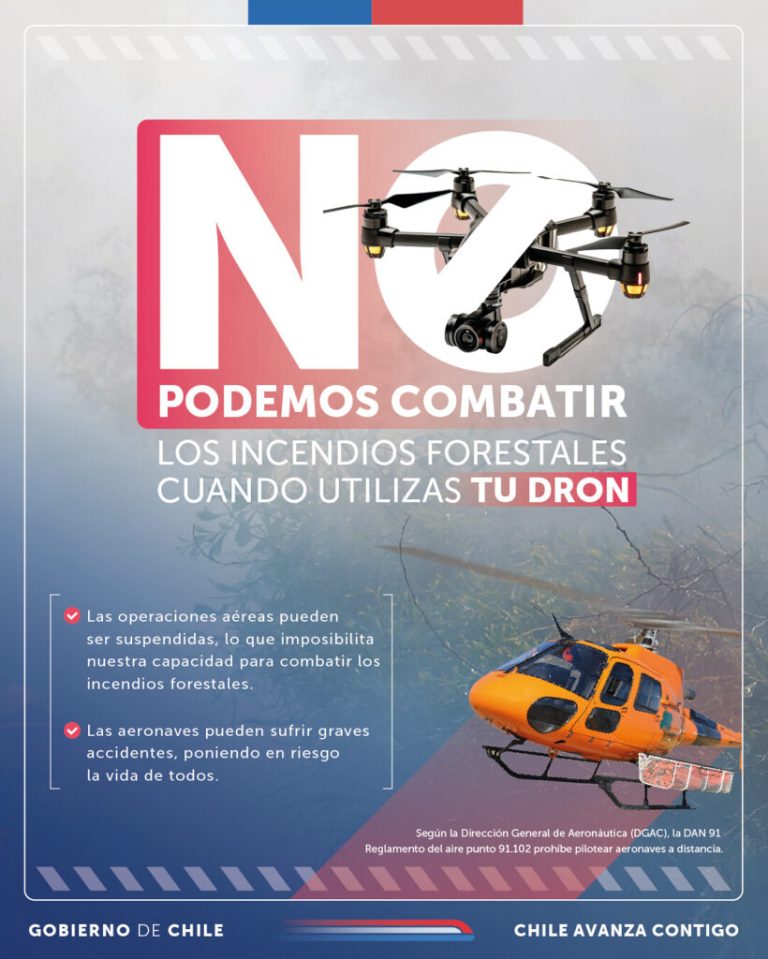 CONAF recuerda prohibición de usar drones durante el combate de incendios forestales